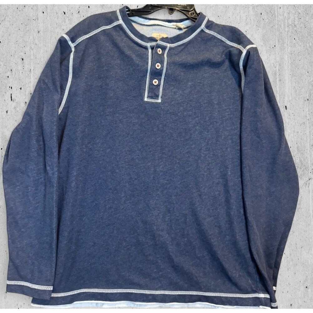 Tommy Bahama Men’s Large Quarter Button Blue Pullover Sweatshirt